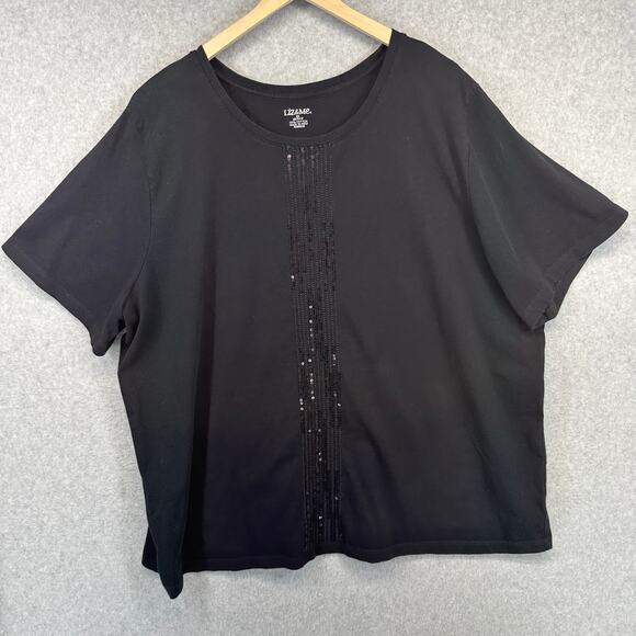 Liz & Me Top Womens Size 2X Black 100% Cotton Short Sleeve Sequins Pullover - Picture 1 of 10